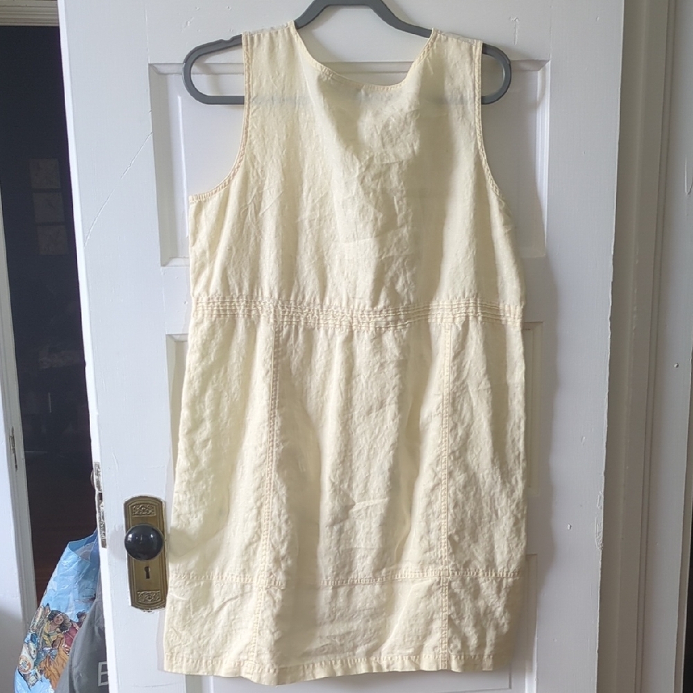 Yellow Sleeveless Dress J. Jill Linen Embroidered Summer BBQ - Picture 4 of 4